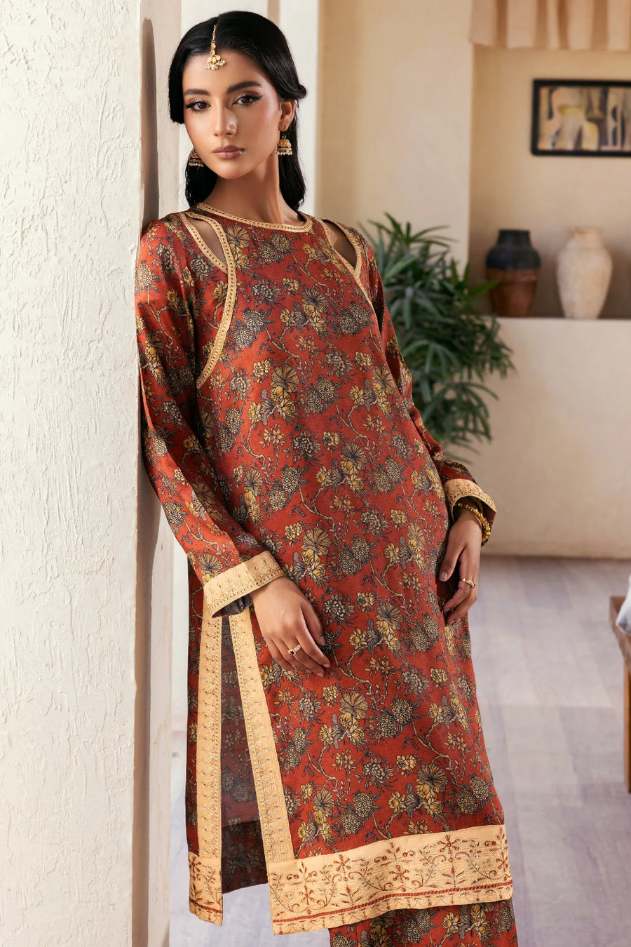 Mehrunisa - 2 Piece - Raw Silk(Shirt/Trouser) - Stitched