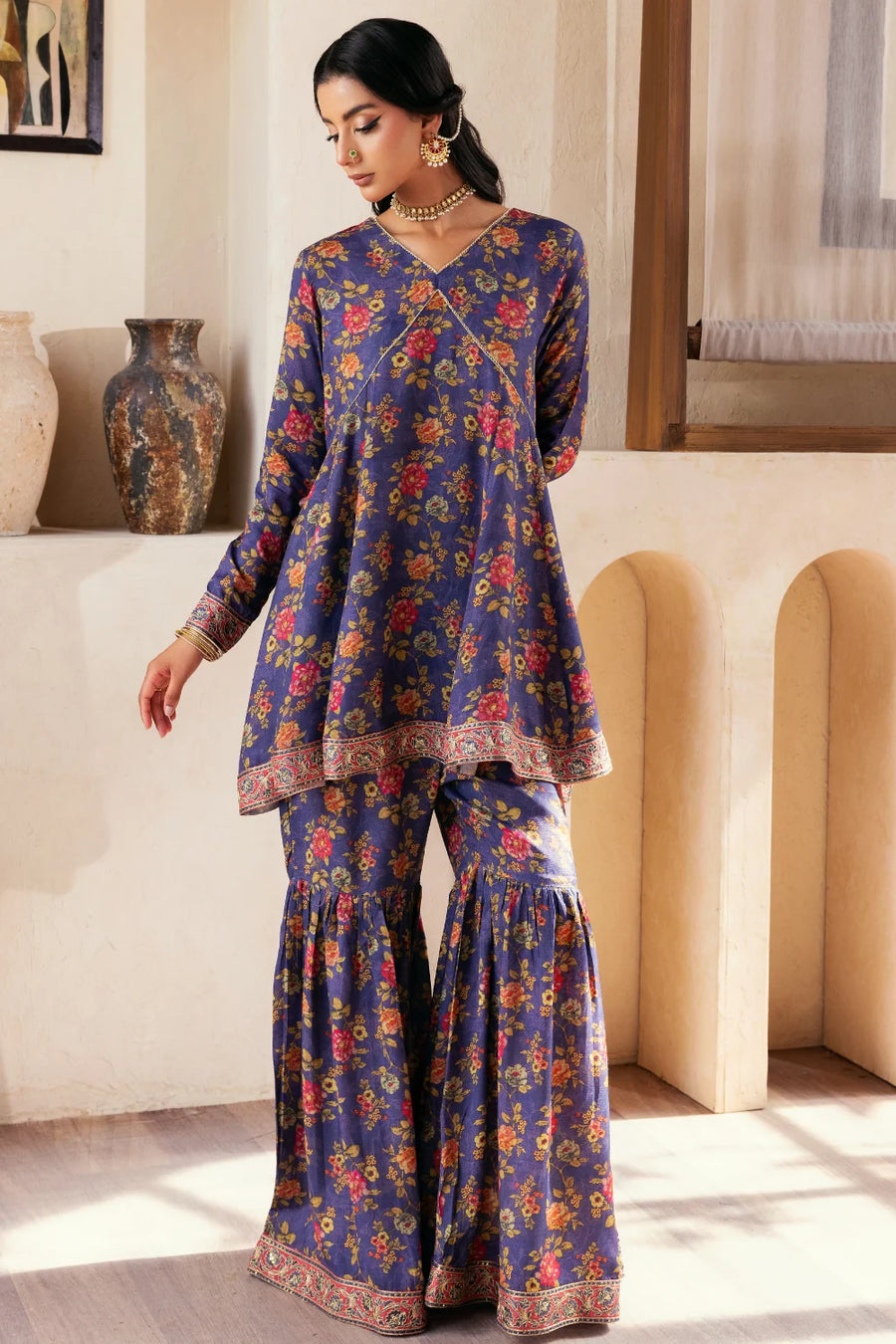 Farshi - 2 Piece - Raw Silk(Shirt/Garara) - Stitched