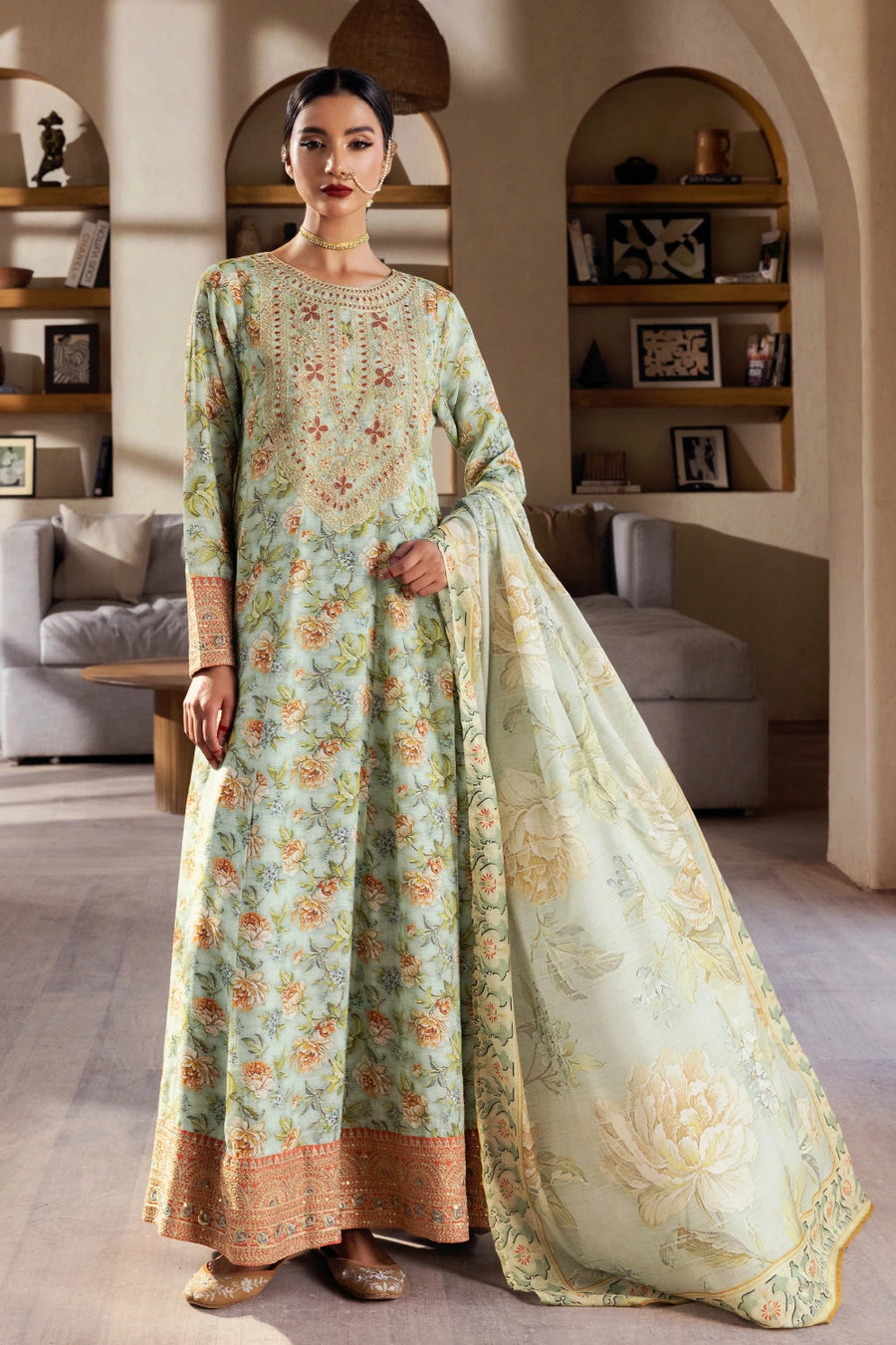 Jahanara - 2 Piece - Raw Silk(Frock/Dupatta) - Stitched