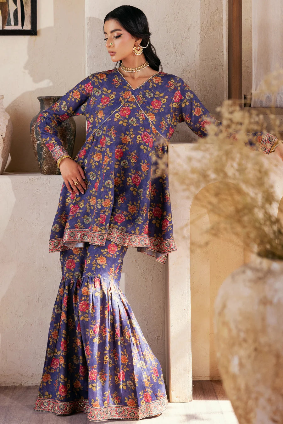 Farshi - 2 Piece - Raw Silk(Shirt/Garara) - Stitched